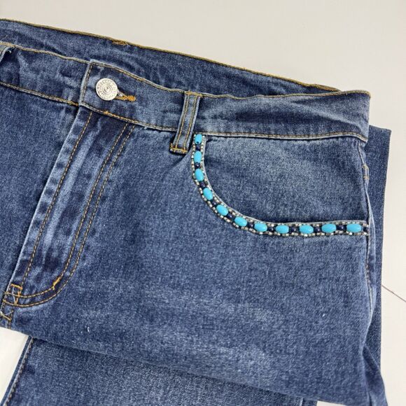 Diane Gilman DG2 Sz 10 Blue Heavy Beads Beaded Floral Design Jeans Stretch Cuff - Picture 6 of 6
